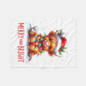 Cute Highland Baby Cow Christmas Lights Merry & フリースブランケット (正面(横))