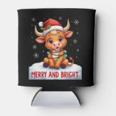 Cute Highland Baby Cow Christmas Lights Merry & Br 缶クーラー (正面)