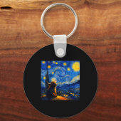 Cute Highland Baby Cow Graphic Van Gogh Style Star キーホルダー (正面)