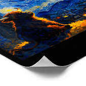 Cute Highland Baby Cow Graphic Van Gogh Style Star ポスター (角)