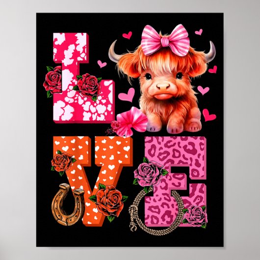 Cute Highland Cow And Nk Heart Valentines Day Love ポスター (正面)