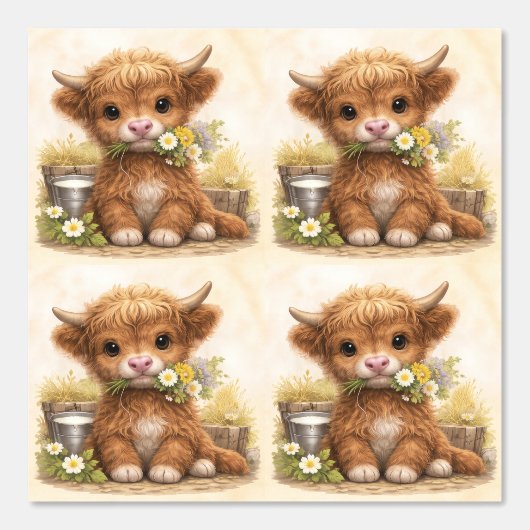 Cute Highland Cow Baby Pattern Wallpaper 壁紙 (正面)