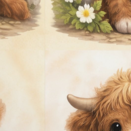 Cute Highland Cow Baby Pattern Wallpaper 壁紙 (縫い目)