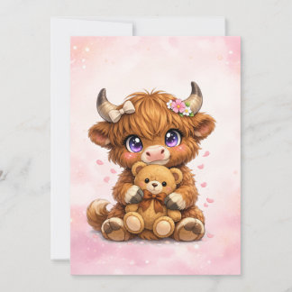 Cute Highland Cow Baby Shower Invitation 招待状