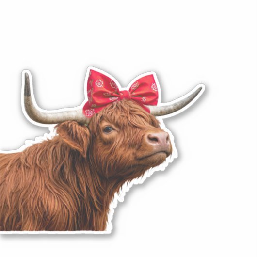 Cute Highland Cow Bandana Bow シール (正面)