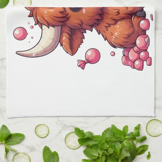 Cute Highland Cow calf blowing bubbles キッチンタオル (折り畳み)