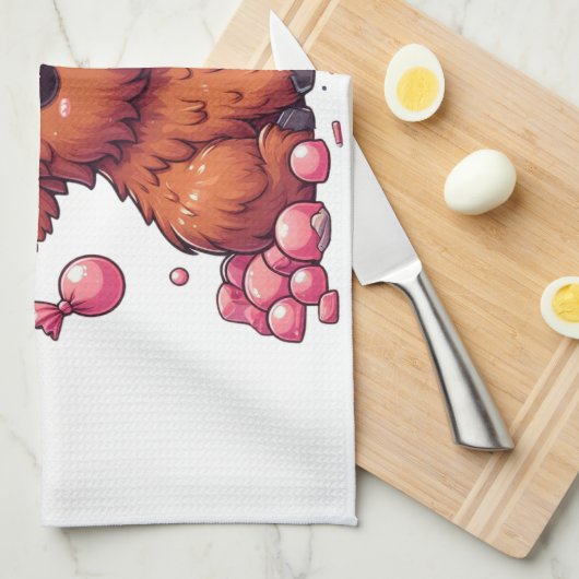 Cute Highland Cow calf blowing bubbles キッチンタオル (四つ折り)