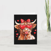 Cute Highland Cow Candy Cane Heart Valentines Day カード (正面)