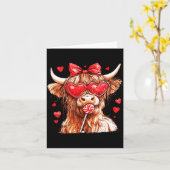 Cute Highland Cow Candy Cane Heart Valentines Day  カード (黄色い花)