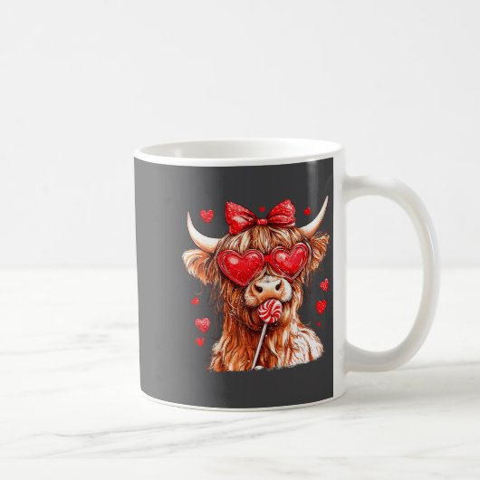 Cute Highland Cow Candy Cane Heart Valentines Day コーヒーマグカップ (右)