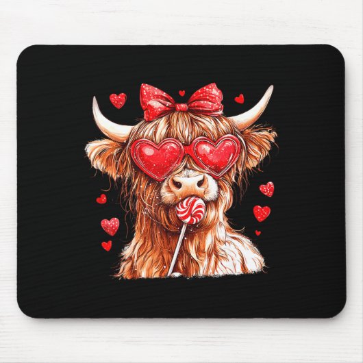 Cute Highland Cow Candy Cane Heart Valentines Day  マウスパッド (正面)