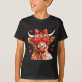 Cute Highland Cow Candy Cane Heart Valentines Day  Tシャツ (正面)