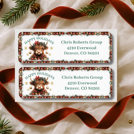  Cute Highland Cow Christmas Business Address ラベル