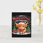 Cute Highland Cow Christmas Funny Santa Lights Hol カード (黄色い花)