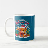 Cute Highland Cow Christmas Funny Santa Lights Hol コーヒーマグカップ (左)