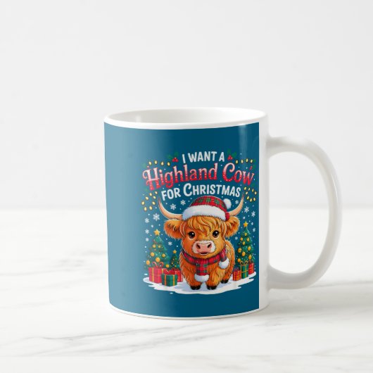 Cute Highland Cow Christmas Funny Santa Lights Hol コーヒーマグカップ (右)