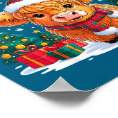 Cute Highland Cow Christmas Funny Santa Lights Hol ポスター (角)
