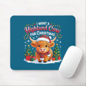 Cute Highland Cow Christmas Funny Santa Lights Hol マウスパッド (マウス)