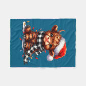 Cute Highland Cow Christmas Lights Santa Hat Winte フリースブランケット (正面(横))