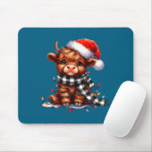 Cute Highland Cow Christmas Lights Santa Hat Winte マウスパッド (マウス)