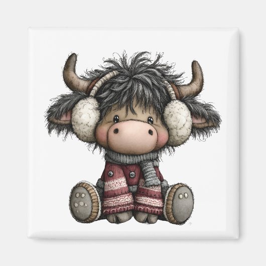 Cute Highland Cow Christmas Magnet マグネット (正面)