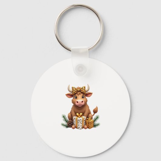 Cute Highland Cow Christmas Santa Highland Cow Lov キーホルダー (正面)