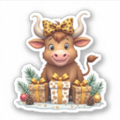 Cute Highland Cow Christmas Santa Highland Cow Lov シール (正面)