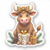 Cute Highland Cow Christmas Santa Highland Cow Lov シール (正面)