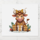 Cute Highland Cow Christmas Santa Highland Cow Lov スパークリングワインラベル (シングルラベル)