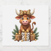 Cute Highland Cow Christmas Santa Highland Cow Lov スパークリングワインラベル (シングルラベル)
