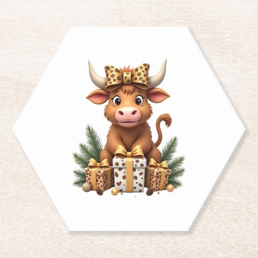 Cute Highland Cow Christmas Santa Highland Cow Lov ペーパーコースター (正面)