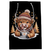 Cute Highland Cow Christmas Trees Hot Cocoa Cozy  ミディアムペーパーバッグ (正面)