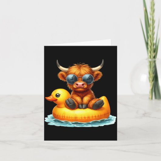 Cute Highland Cow Duck Ol Float Summer Vibes Swimm カード (正面)