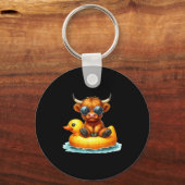 Cute Highland Cow Duck Ol Float Summer Vibes Swimm キーホルダー (正面)