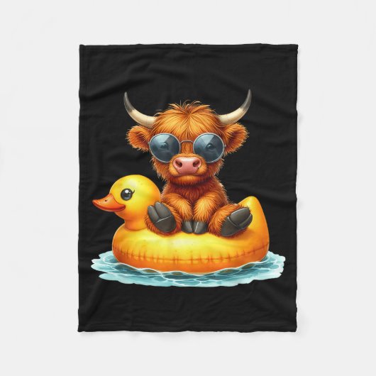 Cute Highland Cow Duck Ol Float Summer Vibes Swimm フリースブランケット (正面)