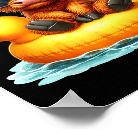 Cute Highland Cow Duck Ol Float Summer Vibes Swimm ポスター (角)