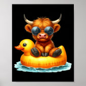 Cute Highland Cow Duck Ol Float Summer Vibes Swimm ポスター (正面)