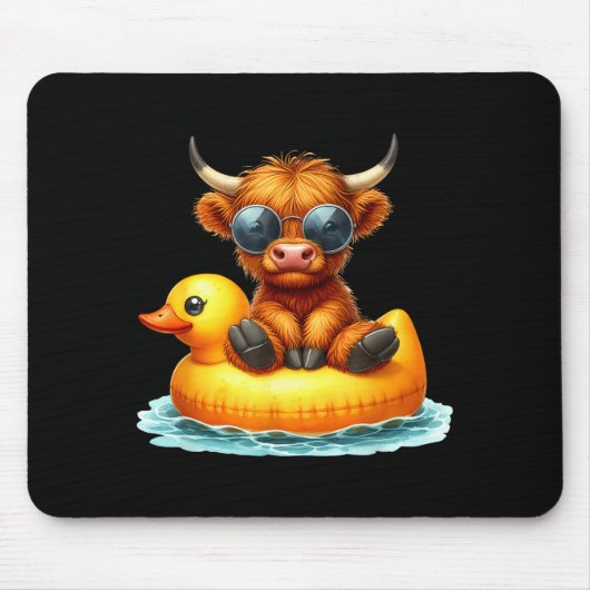 Cute Highland Cow Duck Ol Float Summer Vibes Swimm マウスパッド (正面)