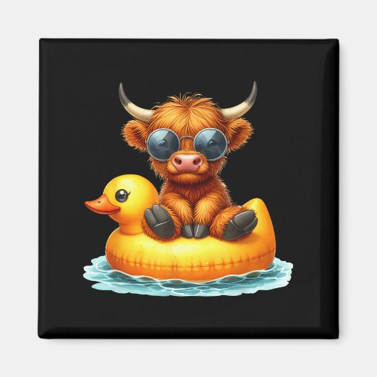 Cute Highland Cow Duck Ol Float Summer Vibes Swimm マグネット (正面)