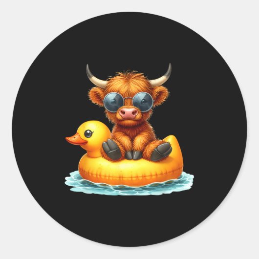 Cute Highland Cow Duck Ol Float Summer Vibes Swimm ラウンドシール (正面)