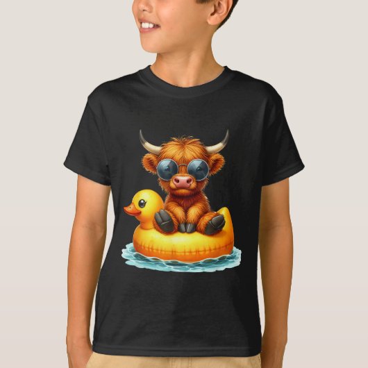 Cute Highland Cow Duck Ol Float Summer Vibes Swimm Tシャツ (正面)