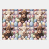 Cute Highland Cow Easter Bunny Bonnets in Pastel ラッピングペーパーシート (正面2)