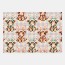 Cute Highland Cow Easter Bunny Bonnets in Pastel ラッピングペーパーシート