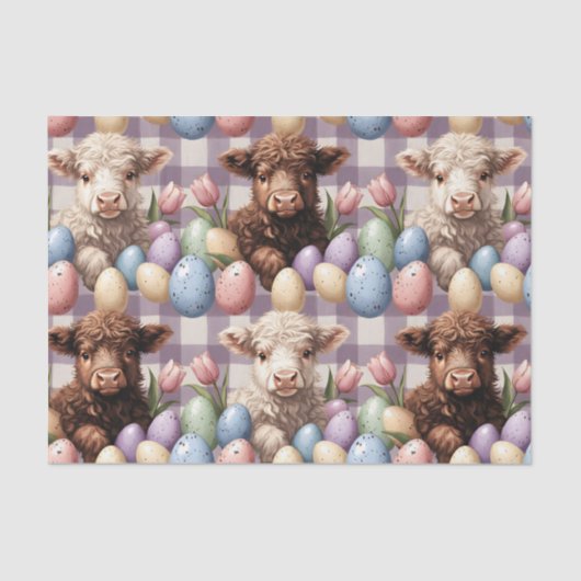 Cute Highland Cow Easter Cream Pastel 薄葉紙 (正面)
