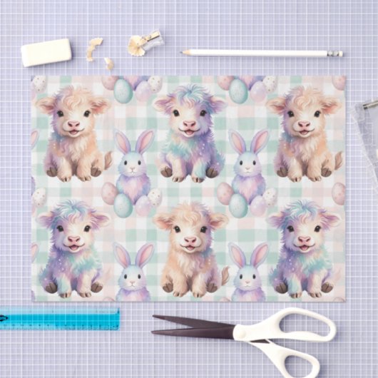Cute Highland Cow Easter Eggs Pastel 薄葉紙 (クラフト)
