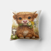 Cute Highland Cow Flower Pillow Kawaii Farm Decor クッション (裏面)