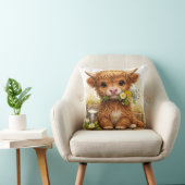 Cute Highland Cow Flower Pillow Kawaii Farm Decor クッション (椅子)