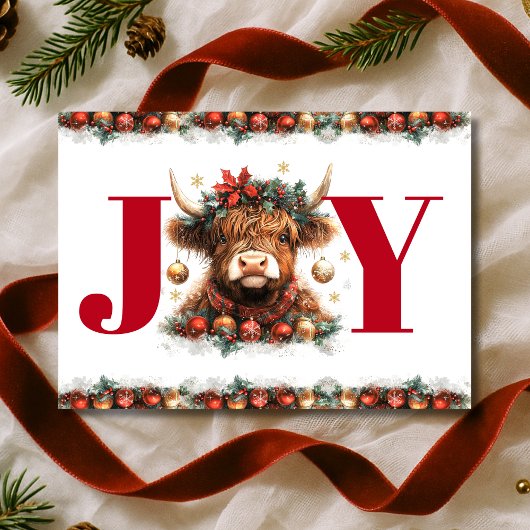 Cute Highland Cow Joy Christmas シーズンカード