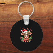 Cute Highland Cow Lover Santa Hat Western Christma キーホルダー (正面)