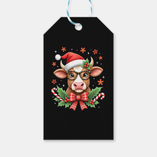 Cute Highland Cow Lover Santa Hat Western Christma ギフトタグ